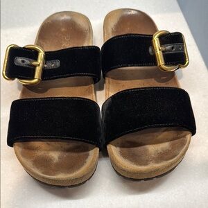 Prada Black Velvet Sandals with Gold Buckles